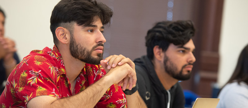 Male students paying attention in class