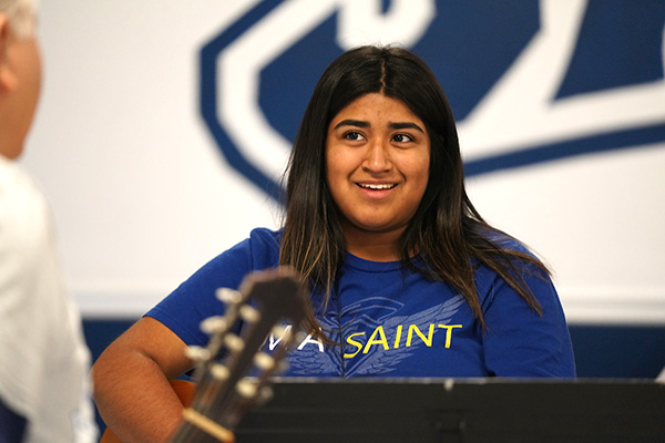 Music student smiling