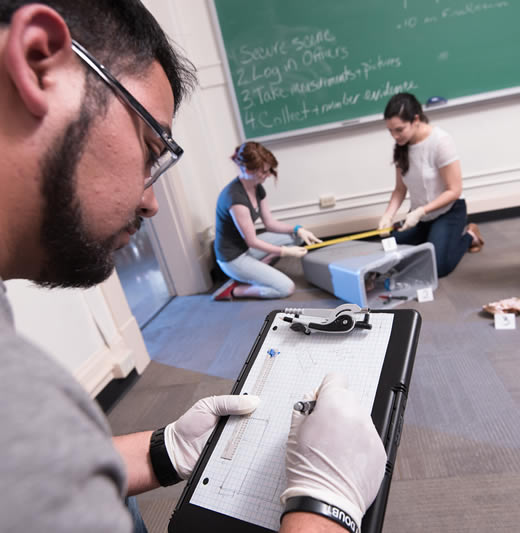 Students collect evidence from mock crime scene