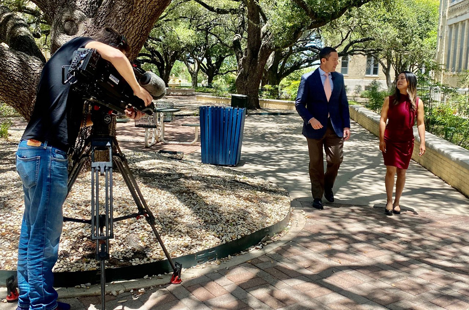 President Chavez being interviewed by kens 5 News Reporter